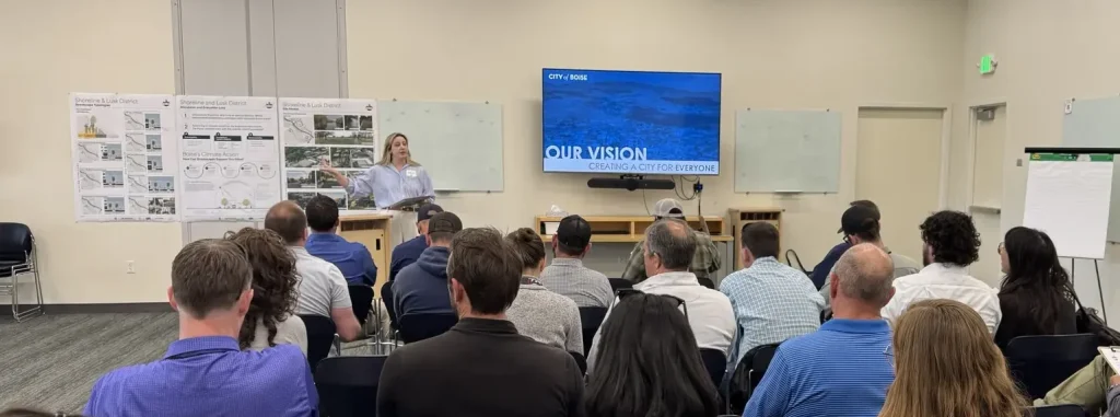 Woman presenting to crowd